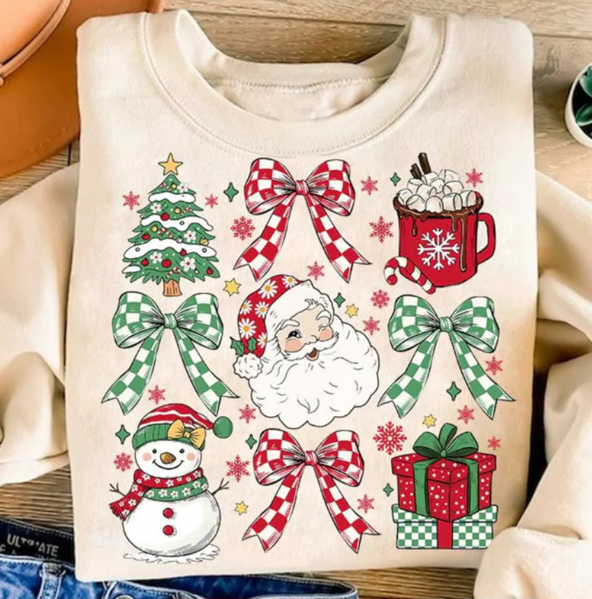CHECKERED SANTA SYMBOLS T-SHIRT