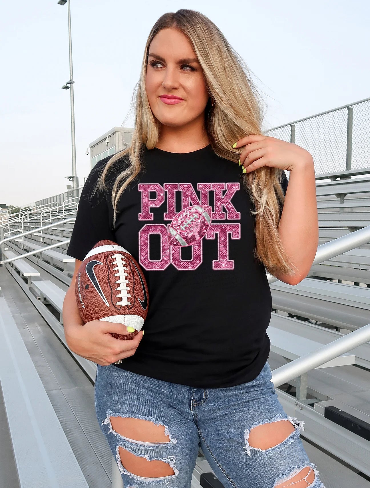 PINK OUT FAUX EMBROIDERY T-SHIRT