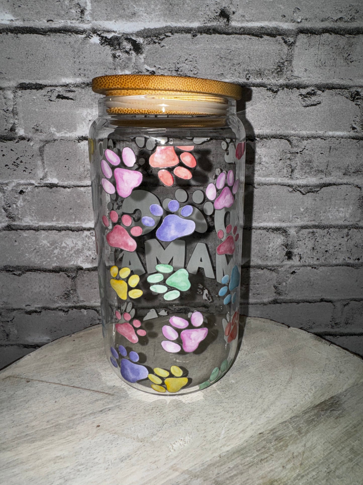 16 OZ DOG MAMA COLORFUL GLASS CUP