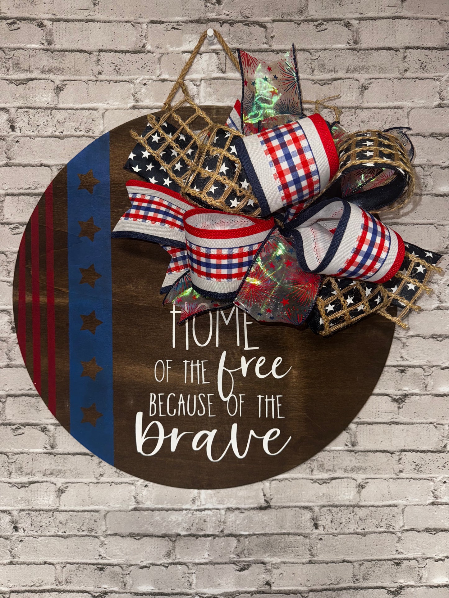HOME OF THE FREE WOODEN DOOR HANGER