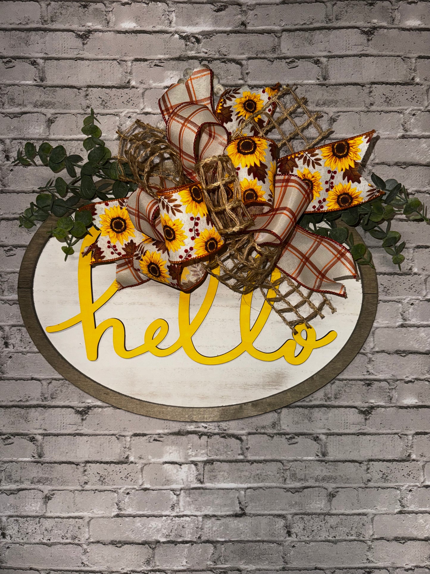 HELLO SUNFLOWER BEADED WOODEN DOOR HANGER