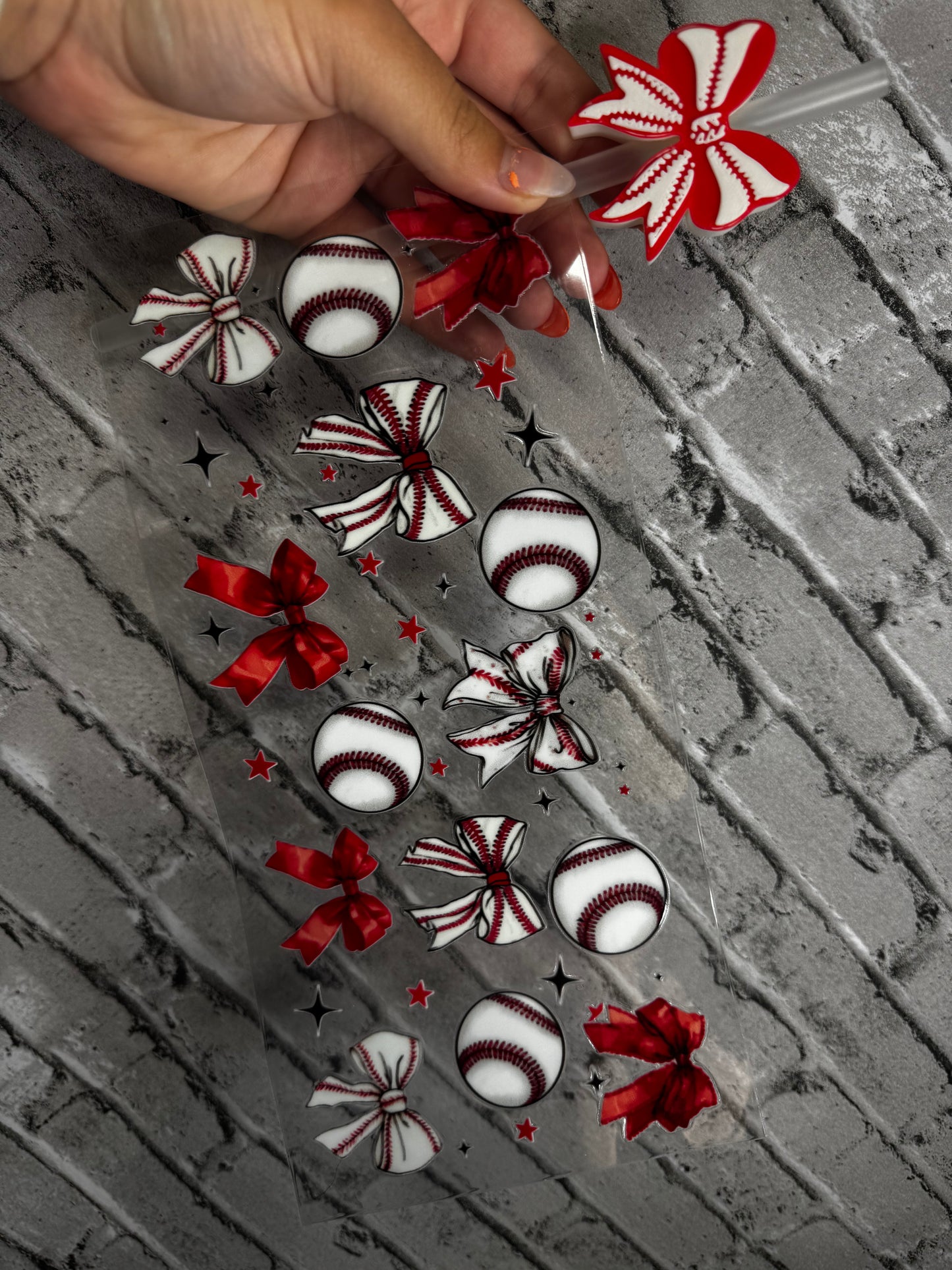 16 OZ BASEBALL GLASS CUP WITH STRAW TOPPER