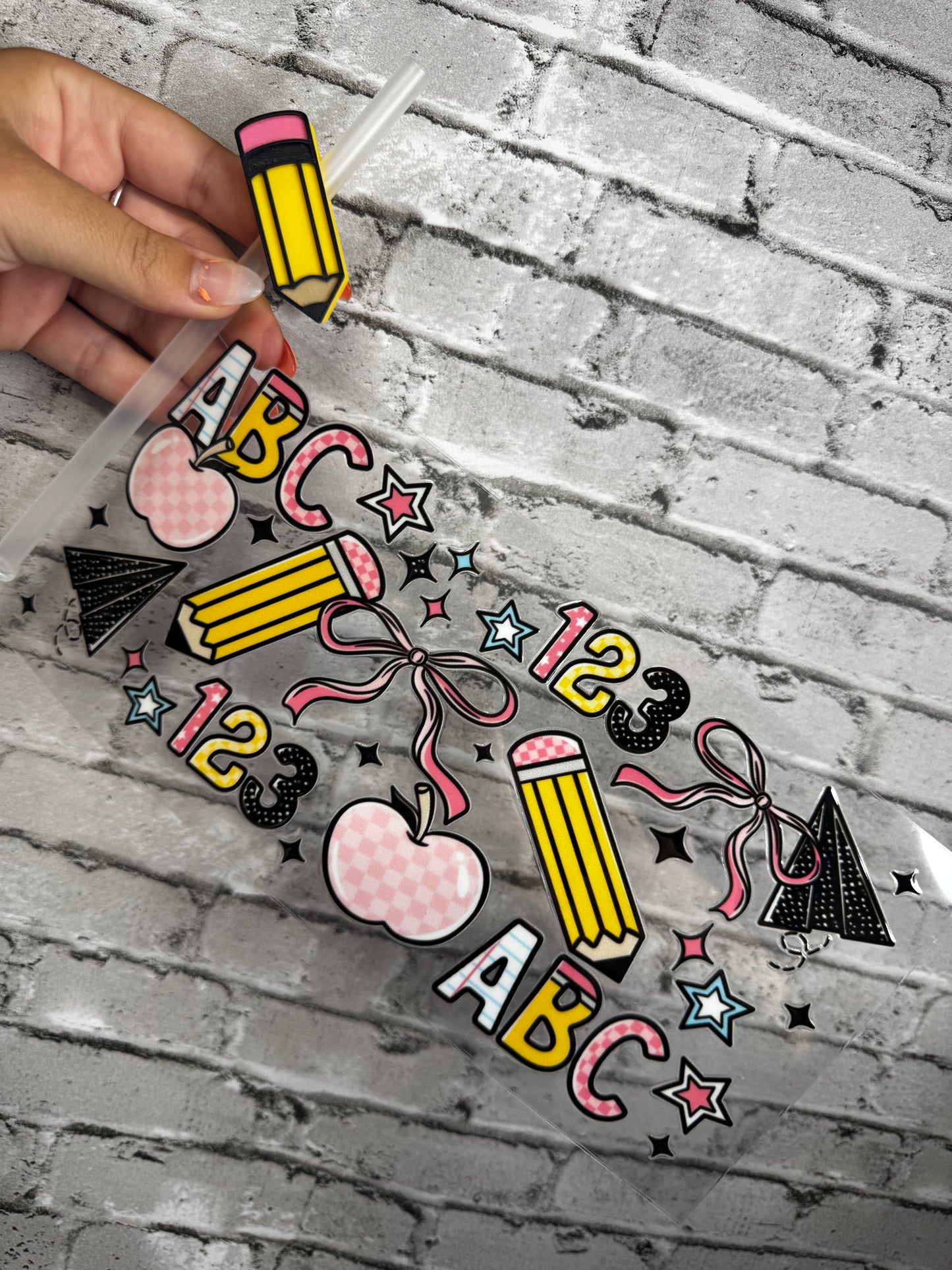 16 OZ SCHOOL GLASS CUP WITH STRAW TOPPER