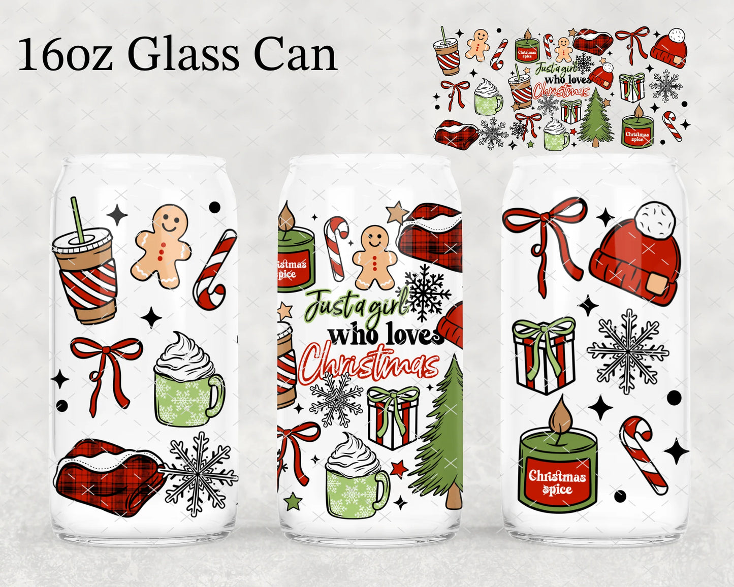 16 OZ LOVES CHRISTMAS GLASS CUP WITH STRAW TOPPER