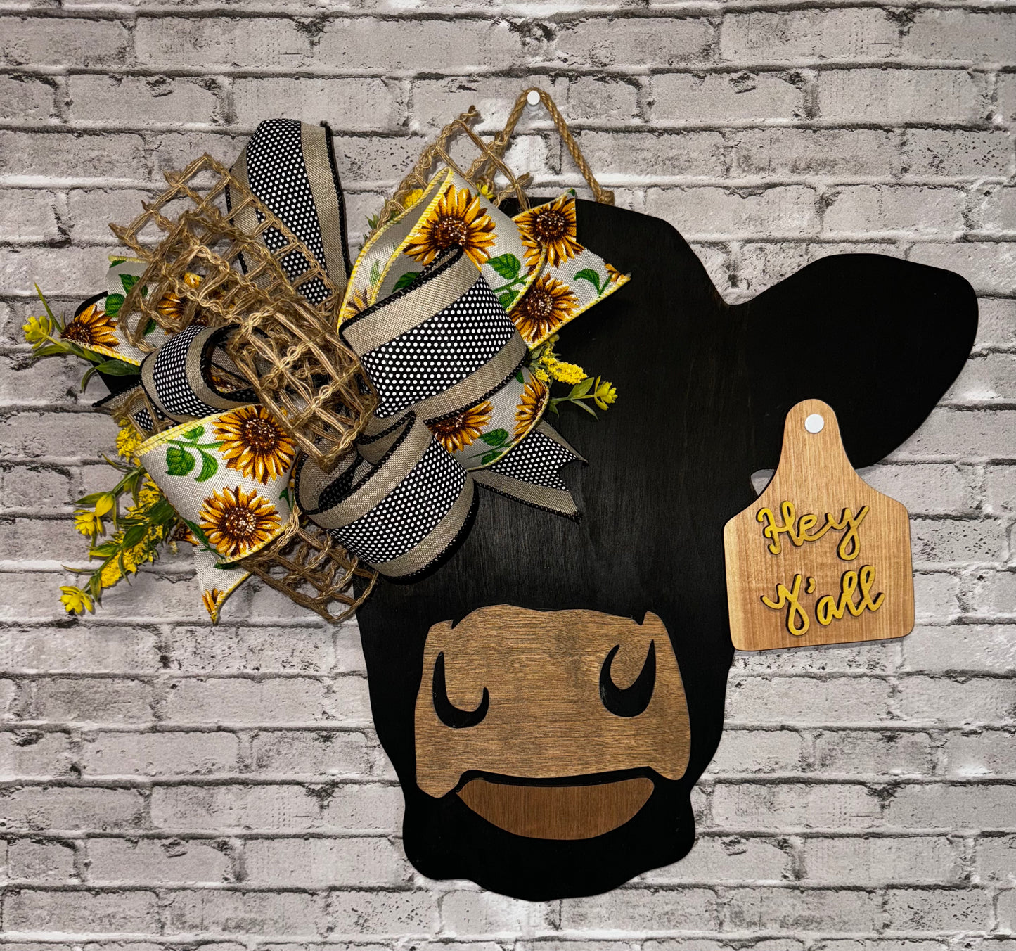 HEY Y'ALL COW WOODEN DOOR HANGER