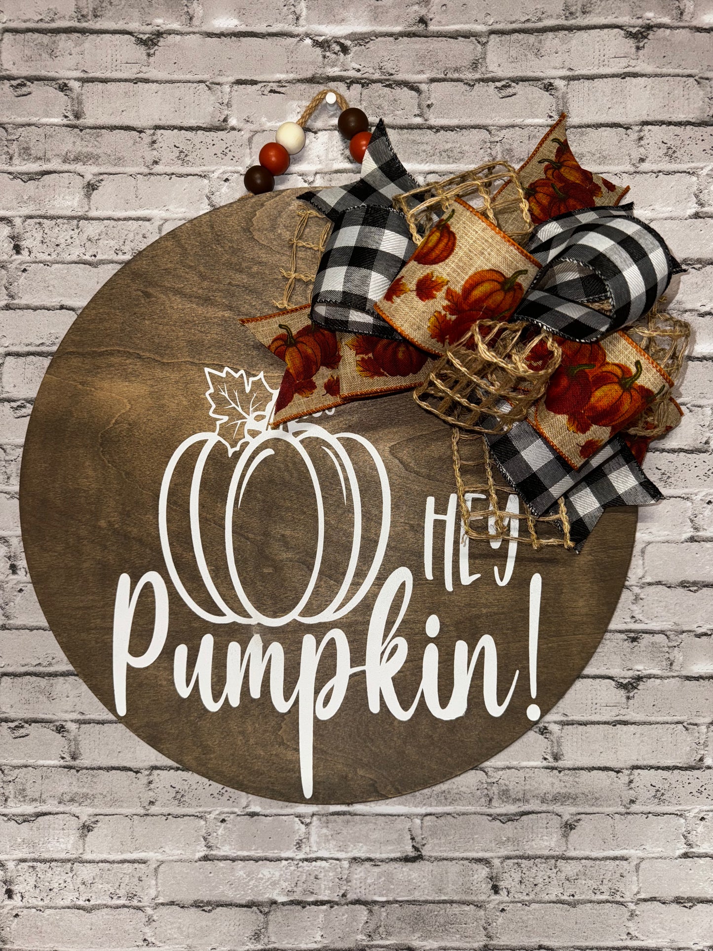 HEY PUMPKIN BEADED WOODEN DOOR HANGER