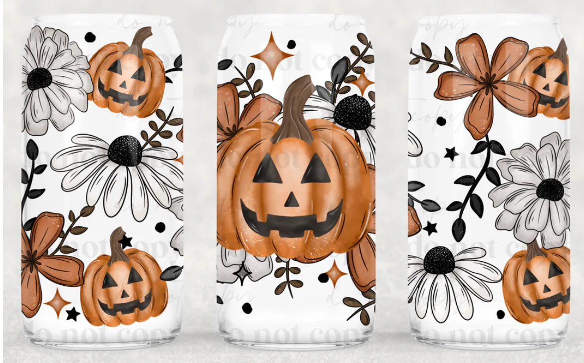 16 OZ DAISY PUMPKIN GLASS CUP