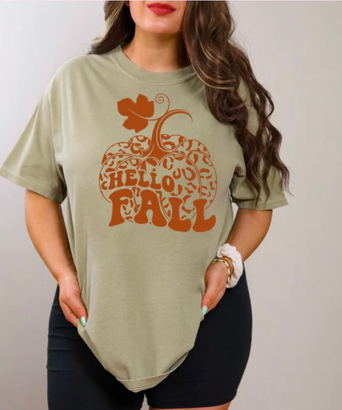 HELLO FALL PUMPKIN CHEETAH T-SHIRT