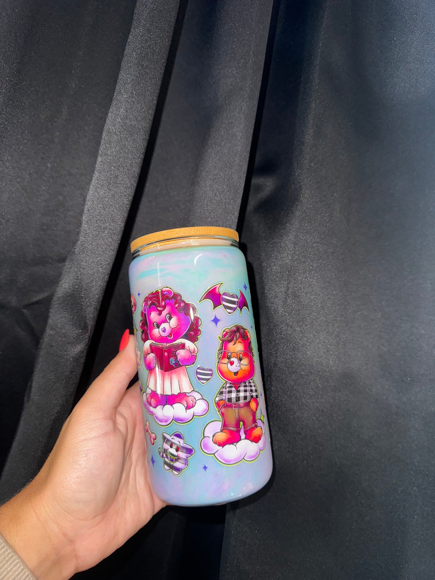 CARING BEETLE BEARS SNOW GLOBE ACRYLIC PAINT GLASS CUP