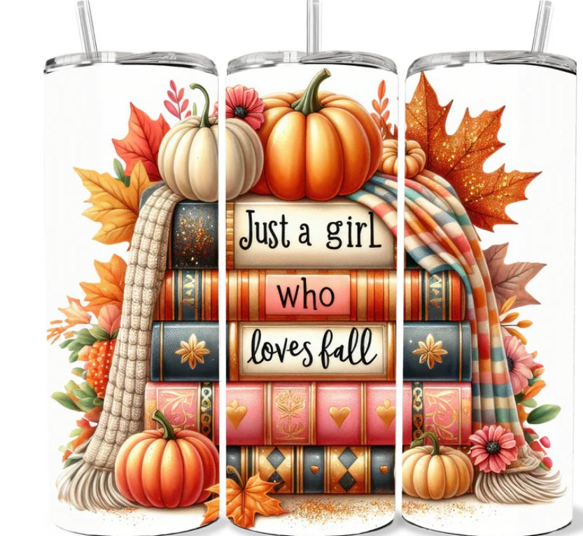 20 OZ BOOKS JUST A GIRL WHO LOVES FALL TUMBLER