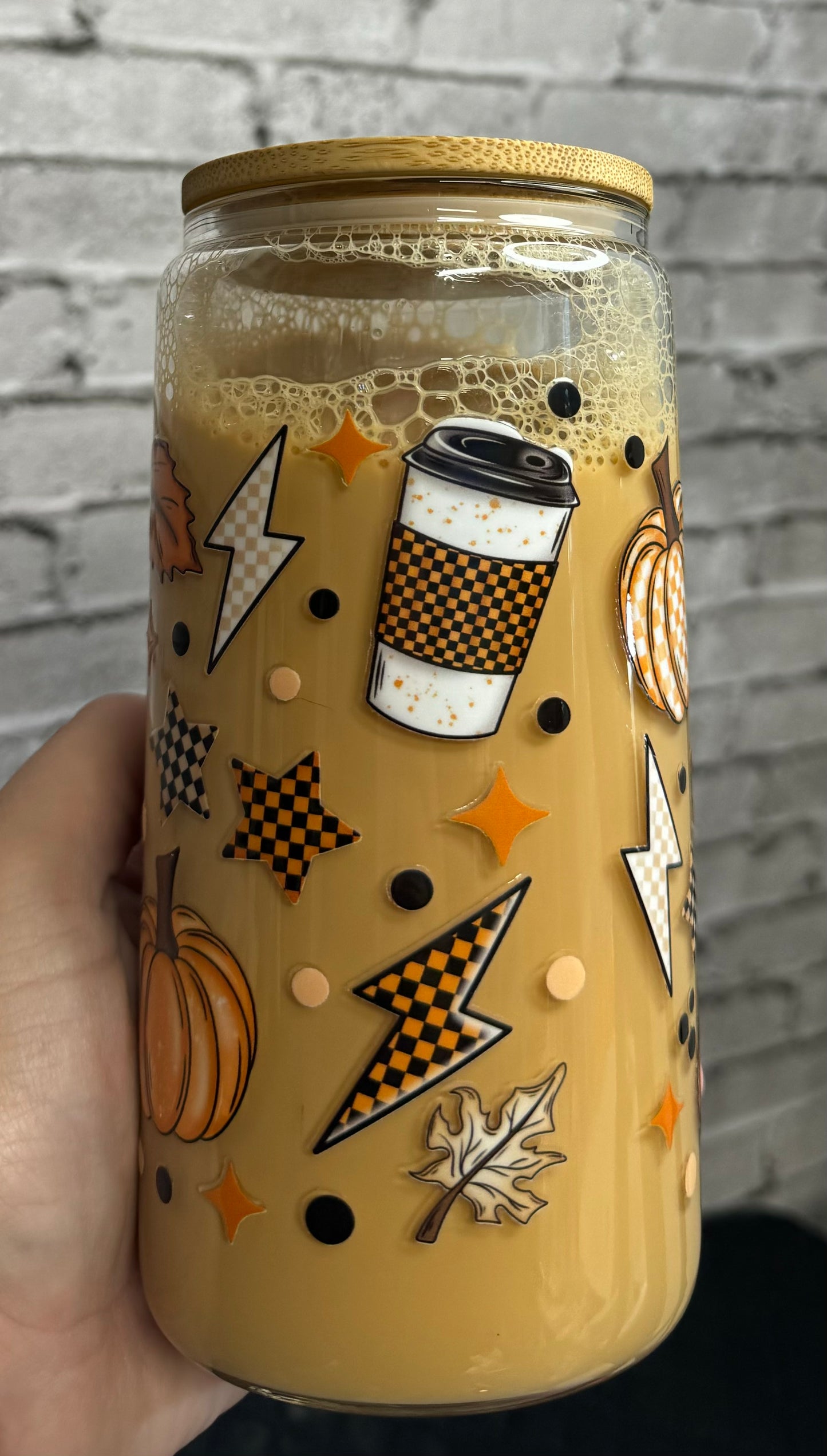 COFFEE FALL JUNKIE SNOW GLOBE ACRYLIC PAINT GLASS CUP