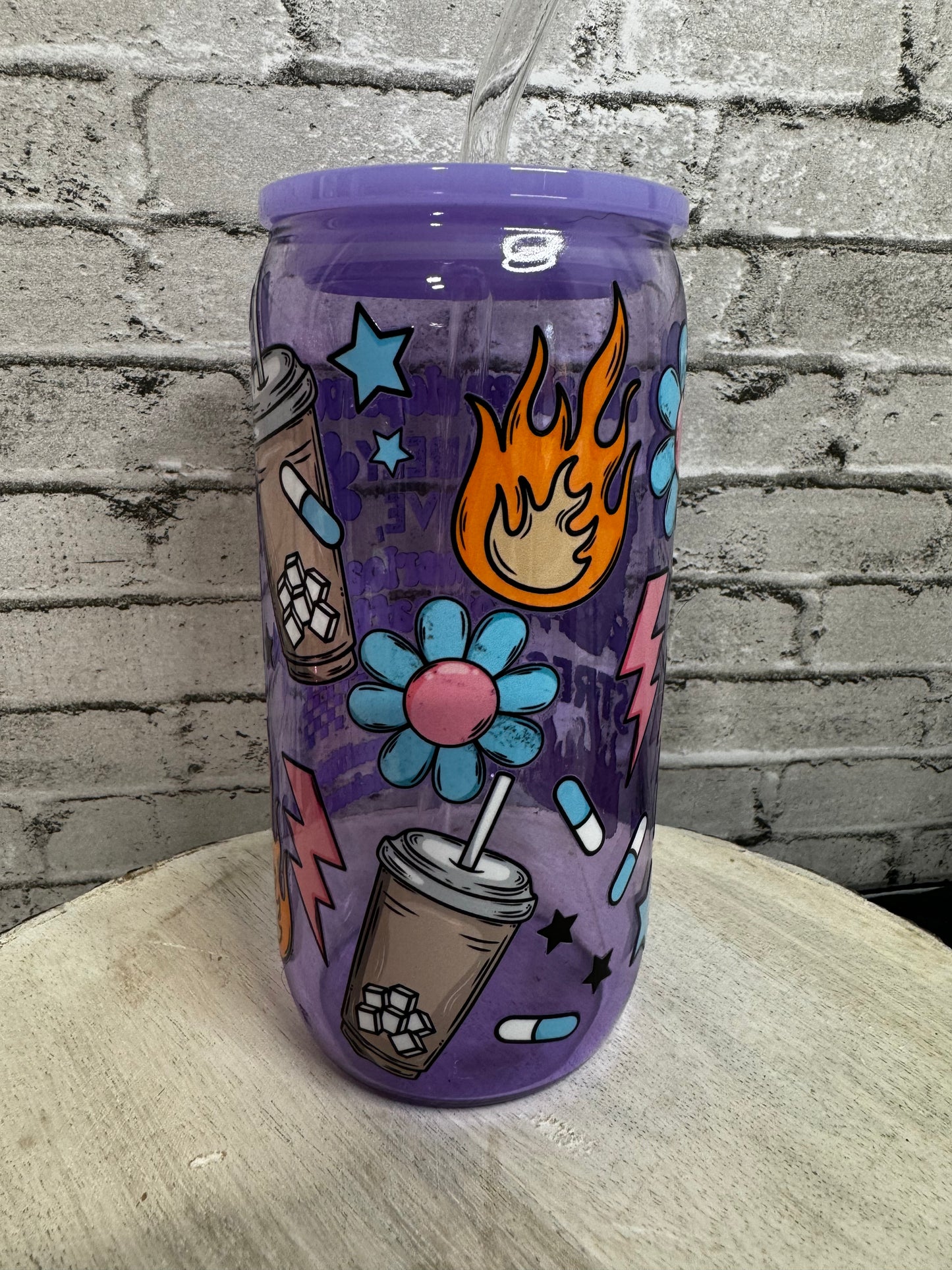 16 OZ SLEEP DEPRIVED AND BARELY ALIVE GLASS CUP PURPLE