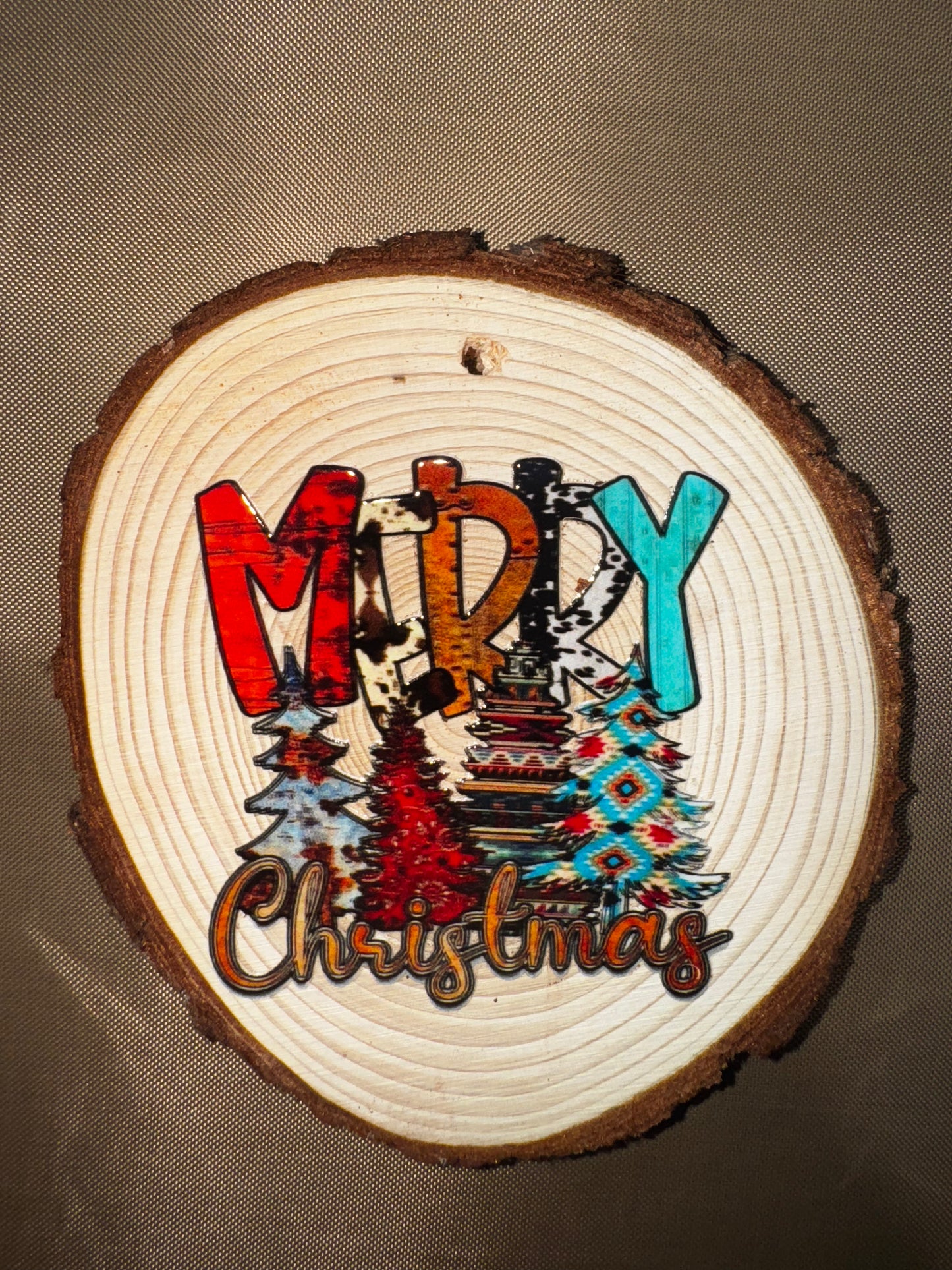 MERRY CHRISTMAS COW/CHEETAH ORNAMENT