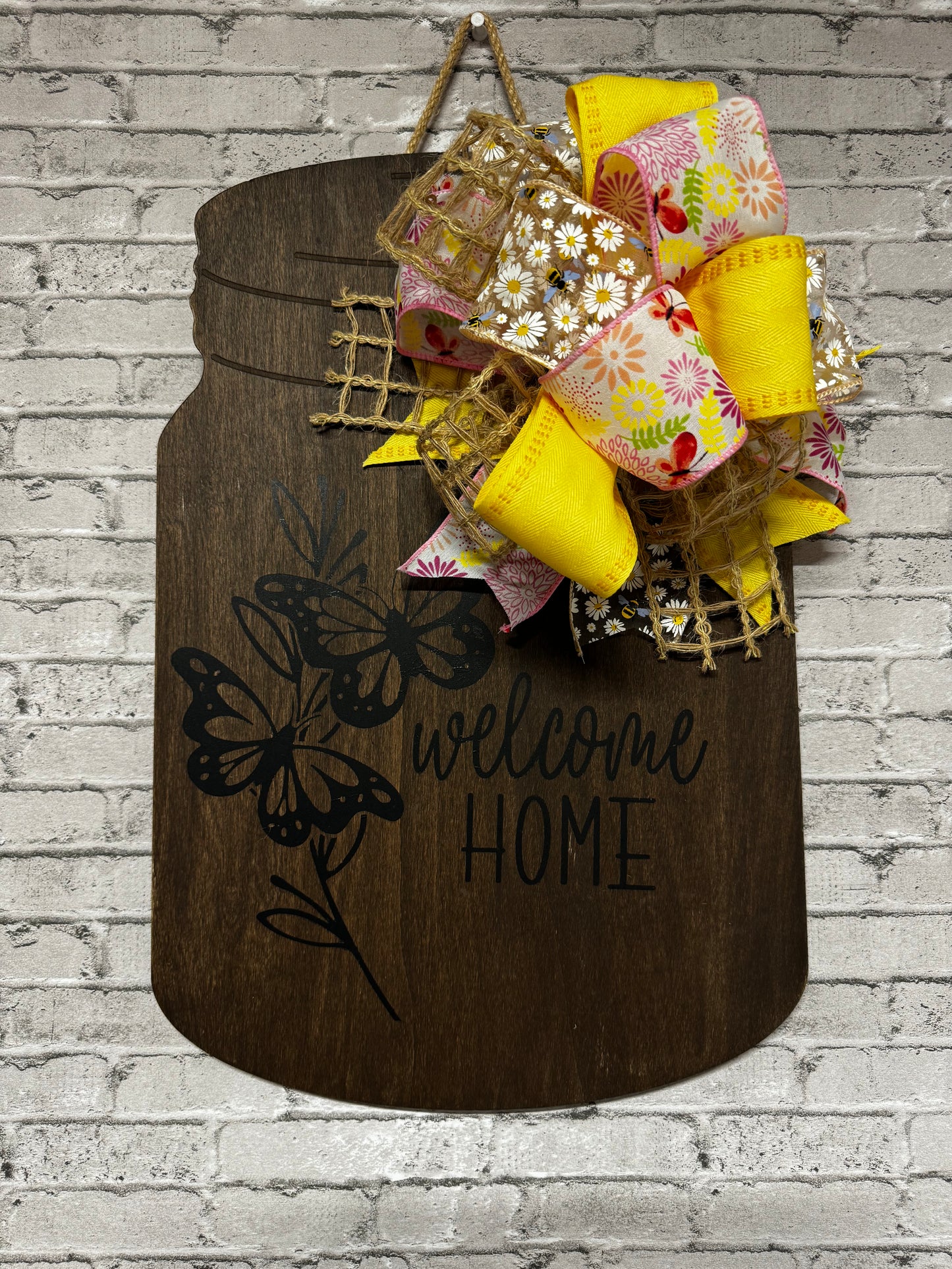 WELCOME HOME BUTTERFLY WOODEN DOOR HANGER