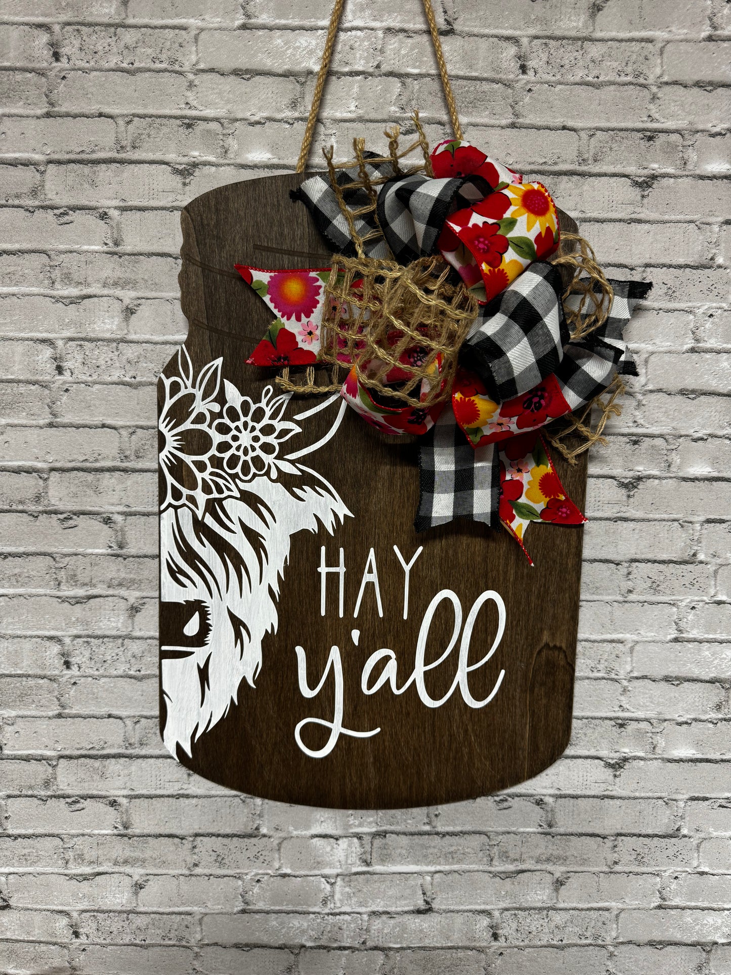 HAY YALL COW WOODEN DOOR HANGER