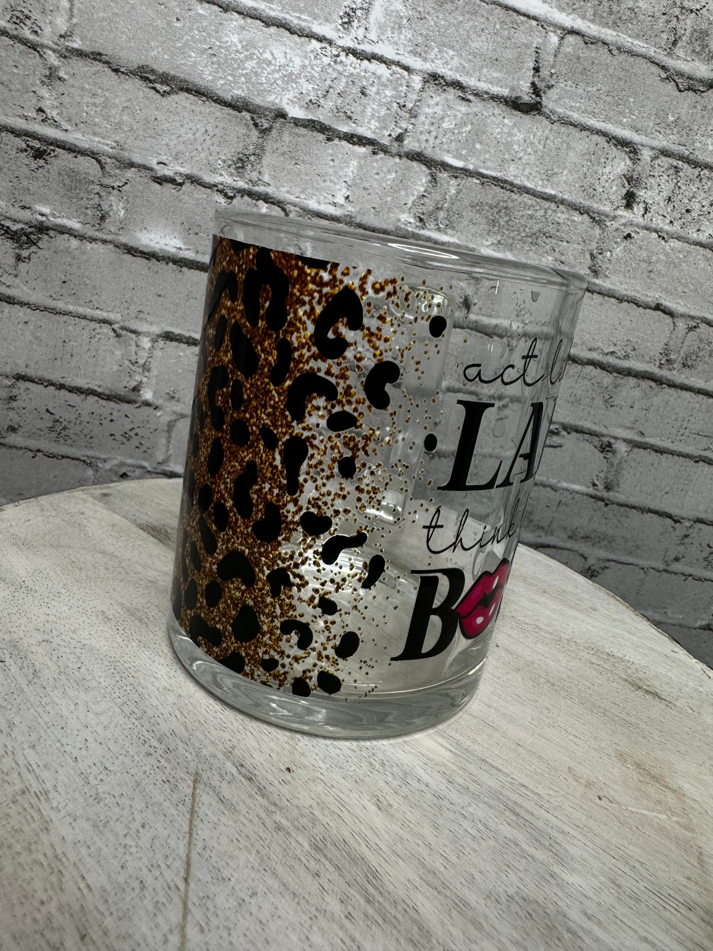 ACT LIKE A LADY THINK LIKE A BOSS LEOPARD 15 OZ GLASS MUG