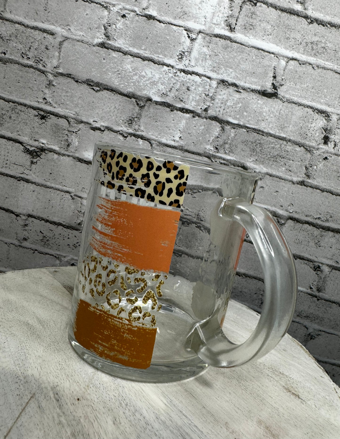 BUT FIRST COFFEE LEOPARD 15 OZ GLASS MUG