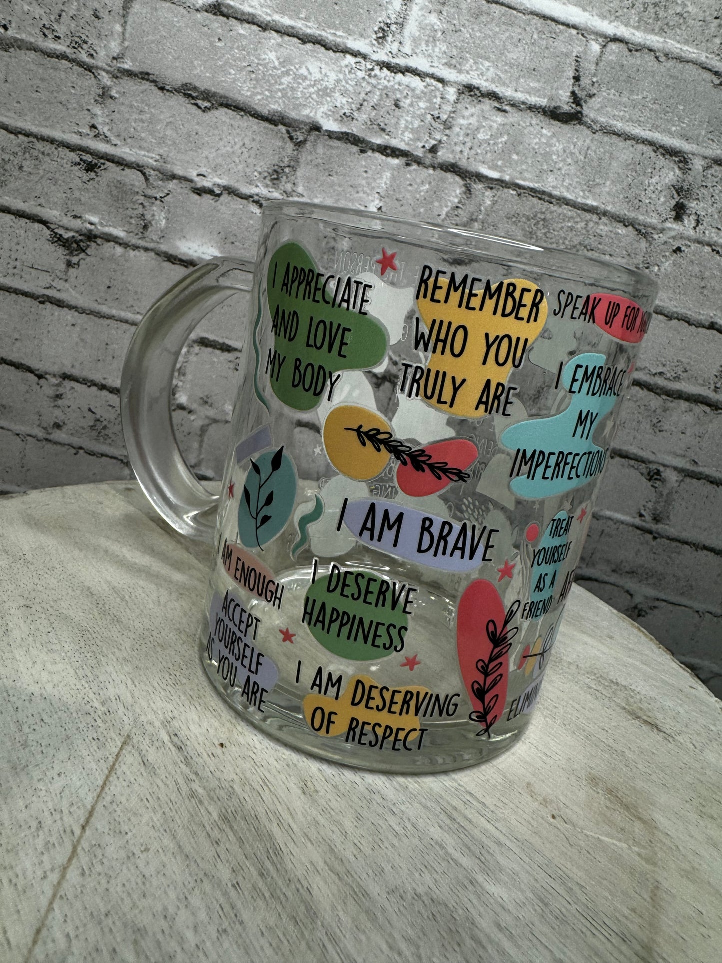 SELF LOVE AFFIRMATIONS 15 OZ GLASS MUG