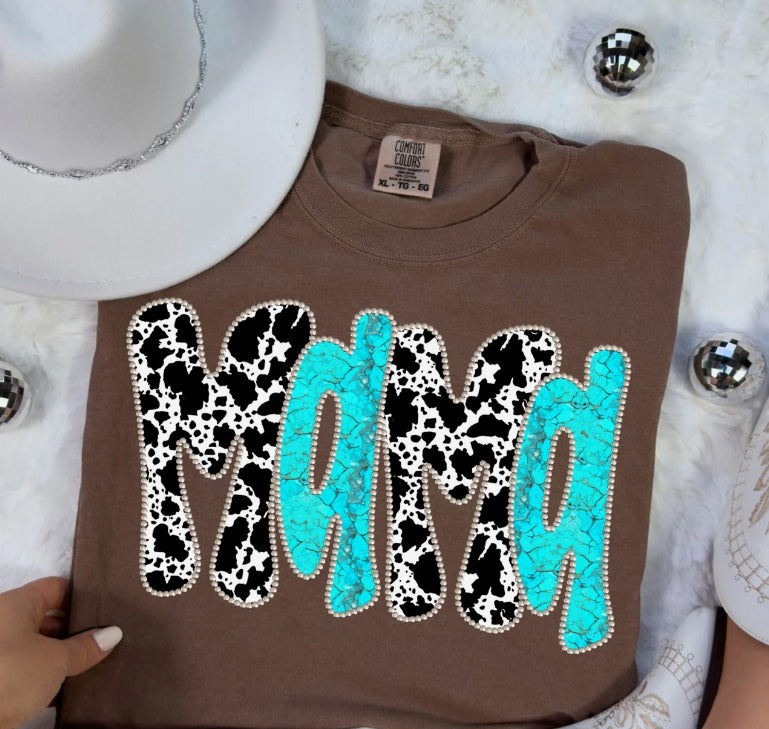 MAMA COWHIDE BLING T-SHIRT