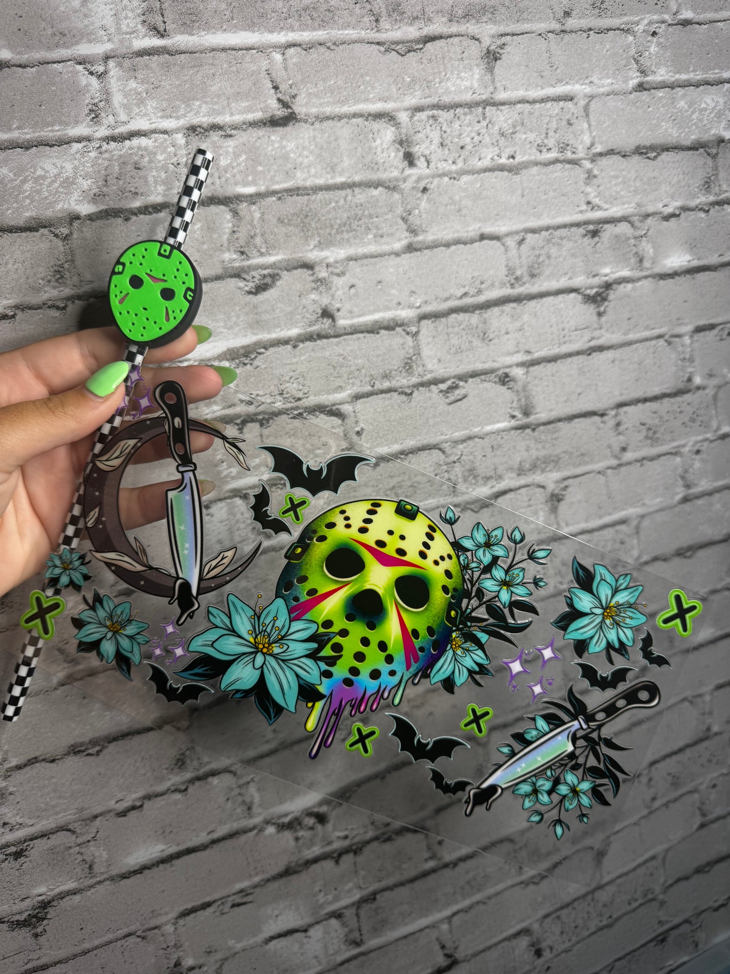 16 OZ FLORAL JASON GLASS CUP WITH STRAW TOPPER