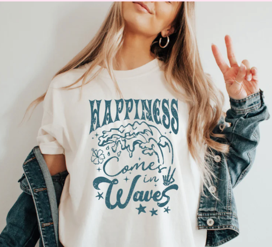 HAPPINESS COMES IN WAVES T-SHIRT