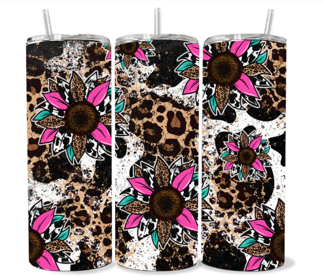 20 OZ DISTRESSED SUNFLOWER CHEETAH TUMBLER