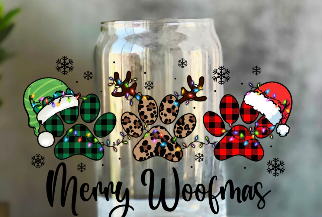16 OZ MERRY WOOFMAS GLASS CUP