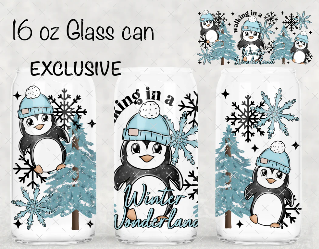 16 OZ PENGUIN WINTER WONDERLAND GLASS CUP