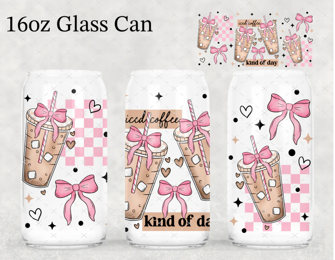 16 OZ ICED COFFEE KINDA DAY GLASS CUP