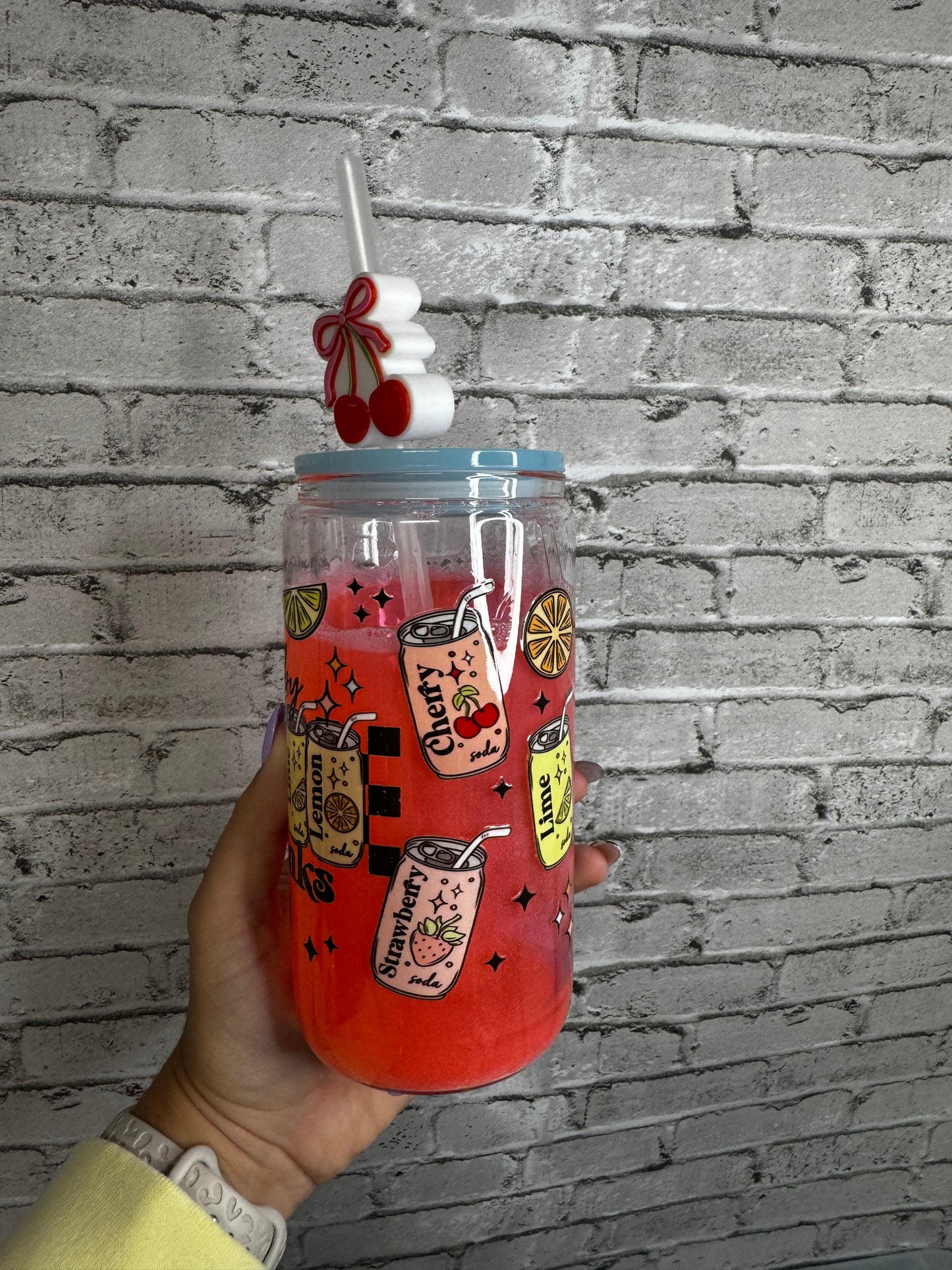 Soda Fizz Fueled By Fizzy Drinks 16 Oz Cup With Cherry Straw Topper