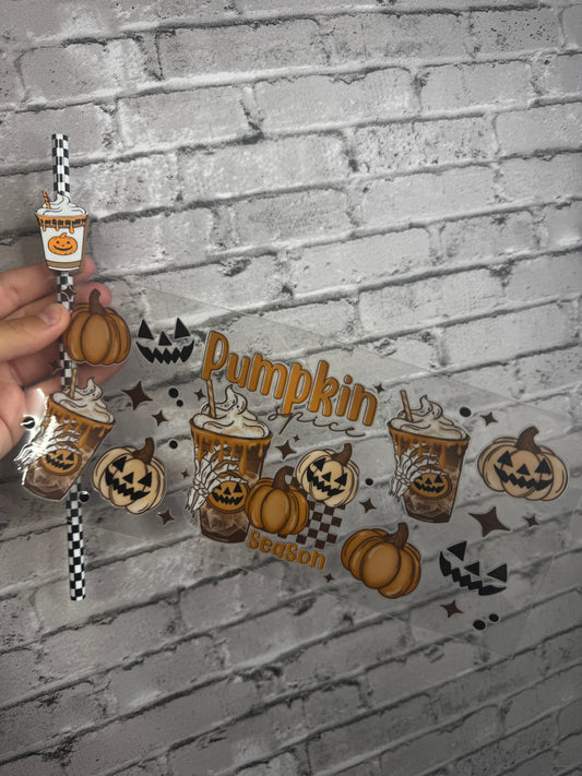 16 OZ PUMPKIN SPICE SEASON GLASS CUP WITH STRAW TOPPER