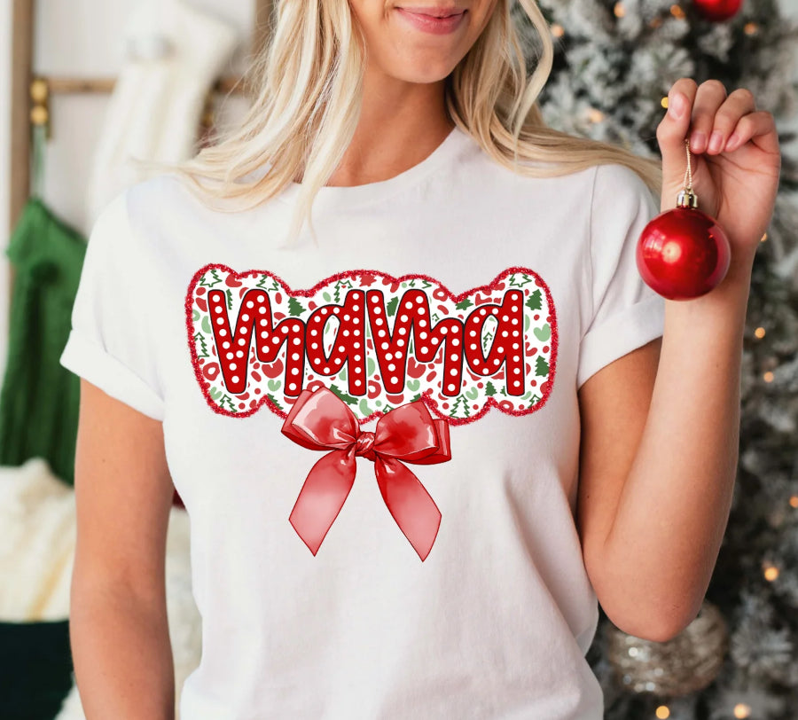MAMA CHRISTMAS BOW T-SHIRT