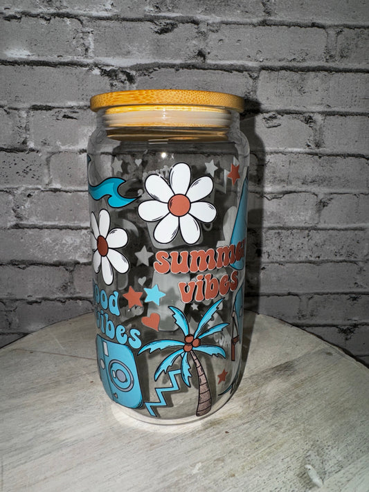 16 OZ SUMMER VIBES GLASS CUP