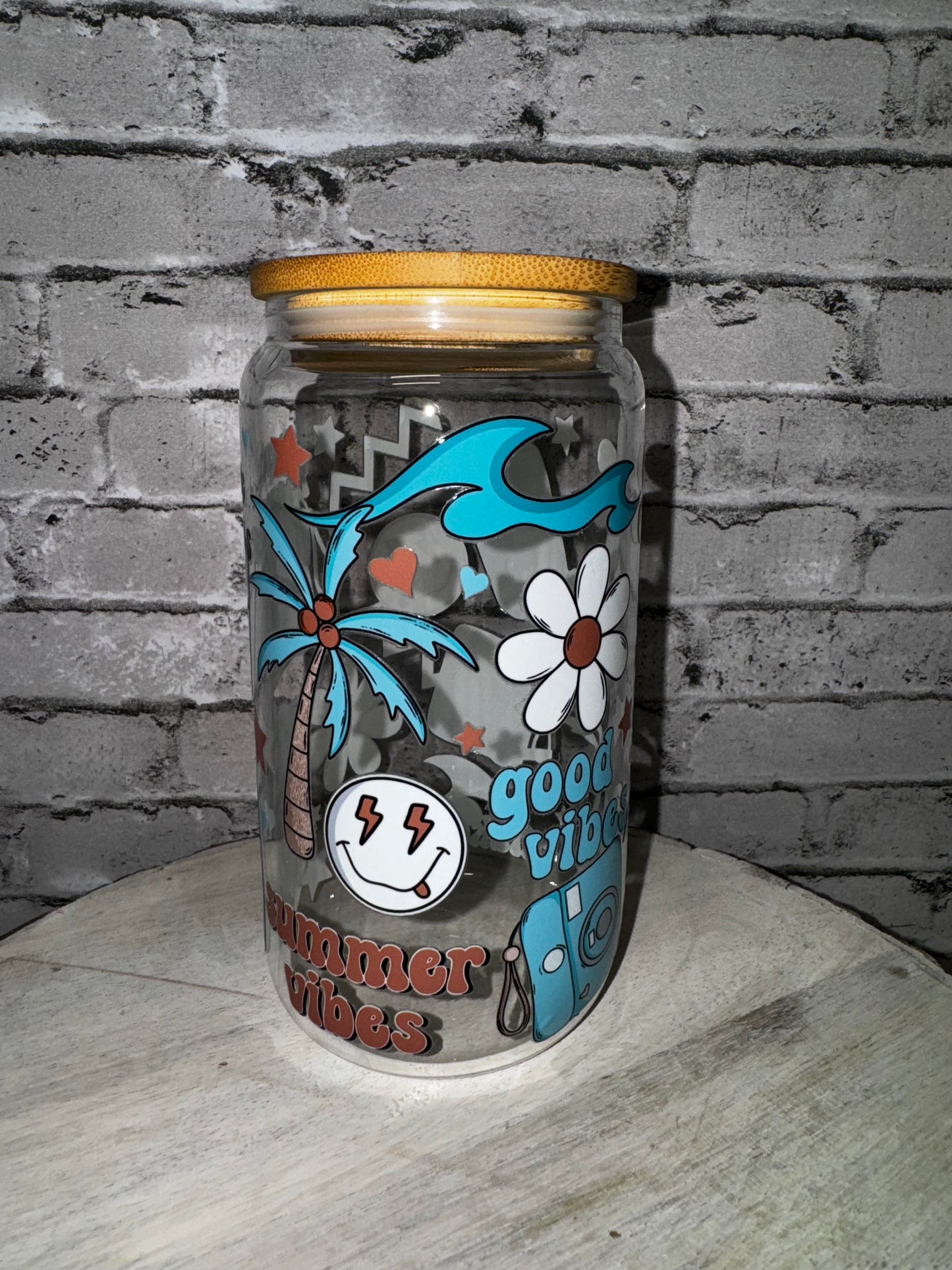 16 OZ SUMMER VIBES GLASS CUP