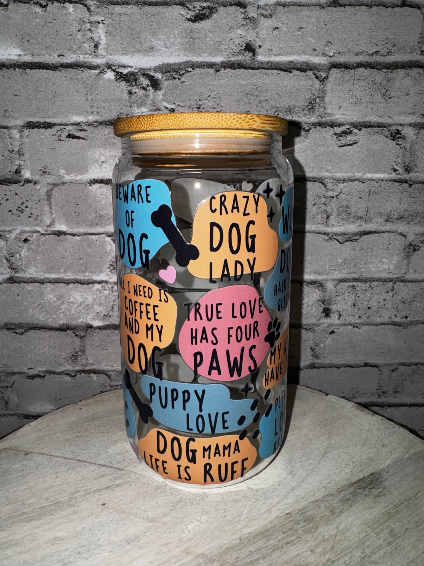 16 OZ BEST DOG MOM QUOTES GLASS CUP
