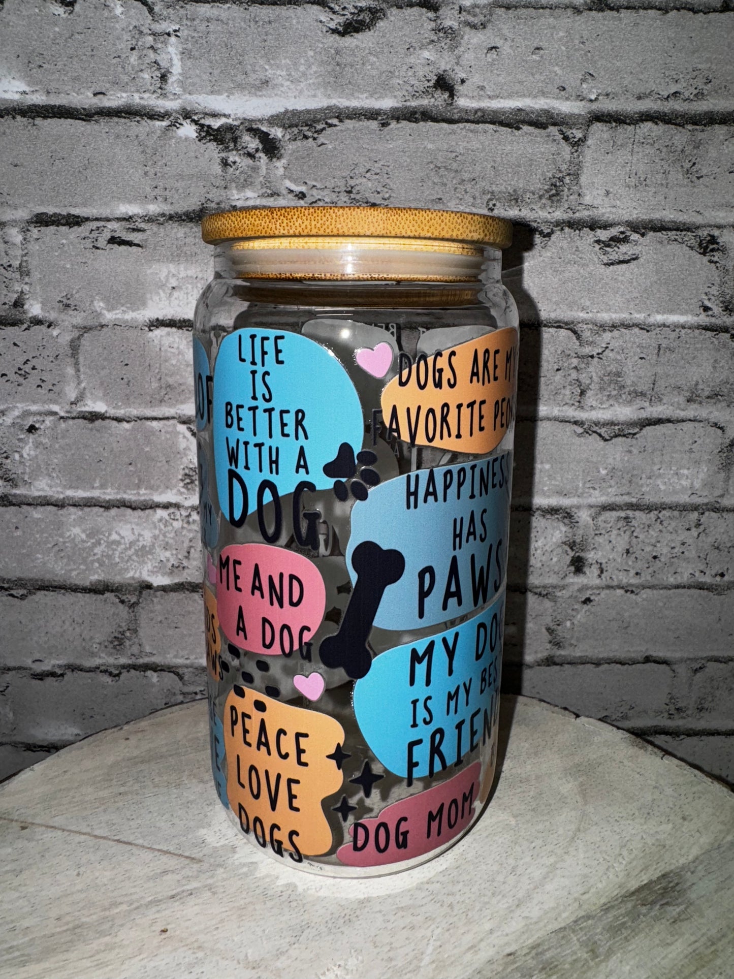 16 OZ BEST DOG MOM QUOTES GLASS CUP