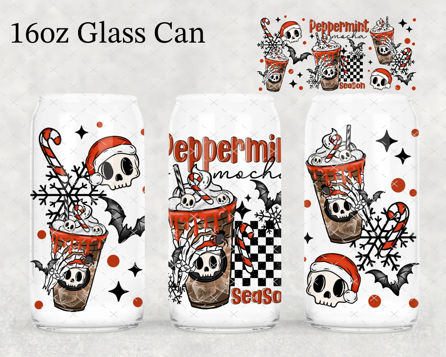 16 OZ PEPPERMINT MOCHA GLASS CUP WITH STRAW TOPPER