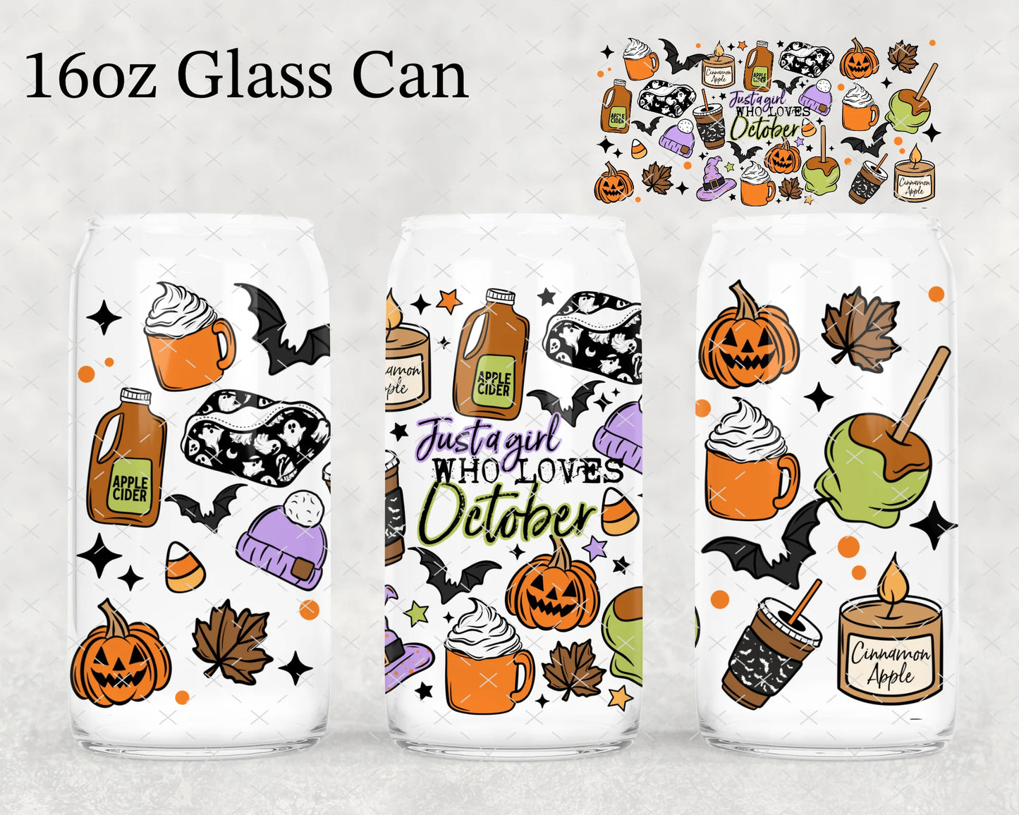 16 OZ LOVES OCTOBER GLASS CUP WITH STRAW TOPPER