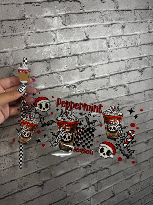 16 OZ PEPPERMINT MOCHA GLASS CUP WITH STRAW TOPPER