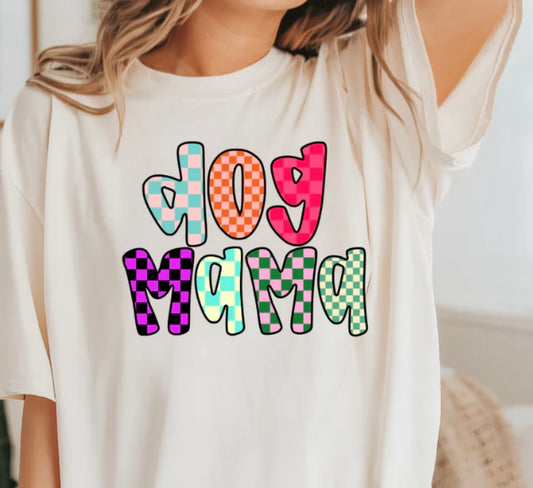 DOG MAMA CHECKERED T-SHIRT
