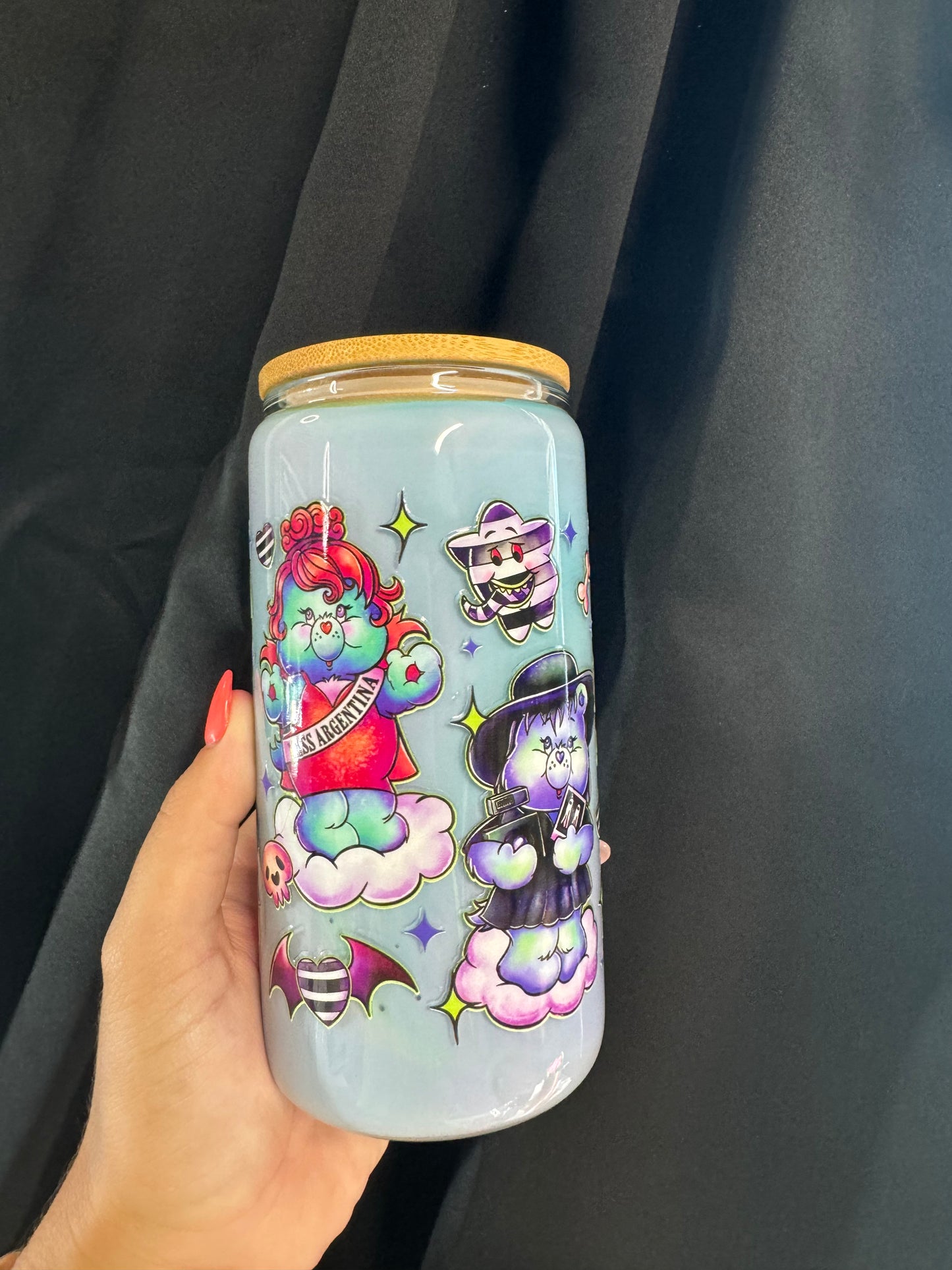 CARING BEETLE BEARS SNOW GLOBE ACRYLIC PAINT GLASS CUP
