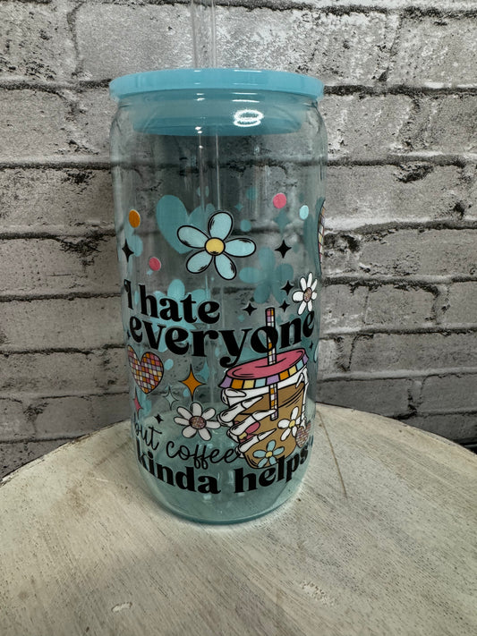 COFFEE HELPS GLASS CUP BLUE