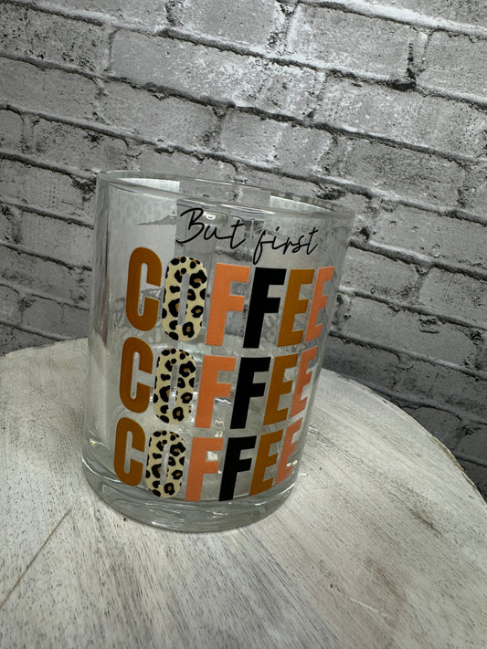 BUT FIRST COFFEE LEOPARD 15 OZ GLASS MUG