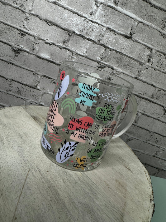 SELF LOVE AFFIRMATIONS 15 OZ GLASS MUG