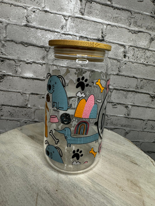 16 OZ EASILY DISTRACTED BY DOGS GLASS CUP