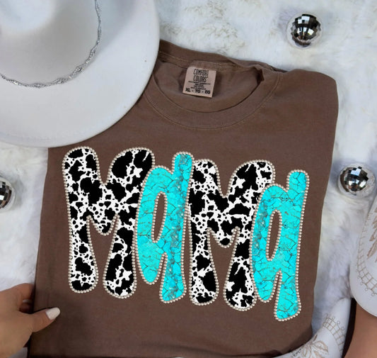 MAMA COWHIDE BLING T-SHIRT