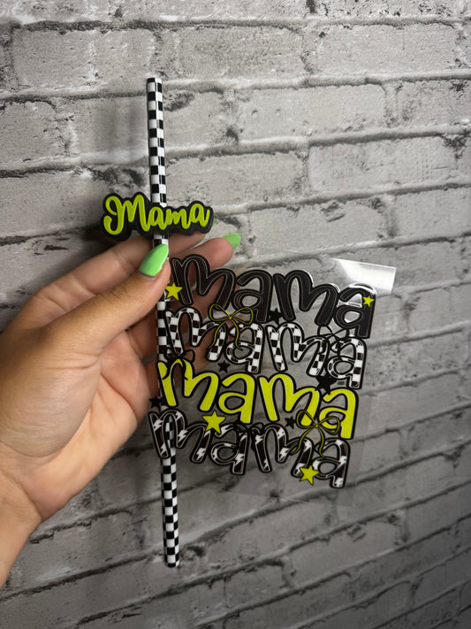 16 OZ MAMA GLASS CUP WITH STRAW TOPPER