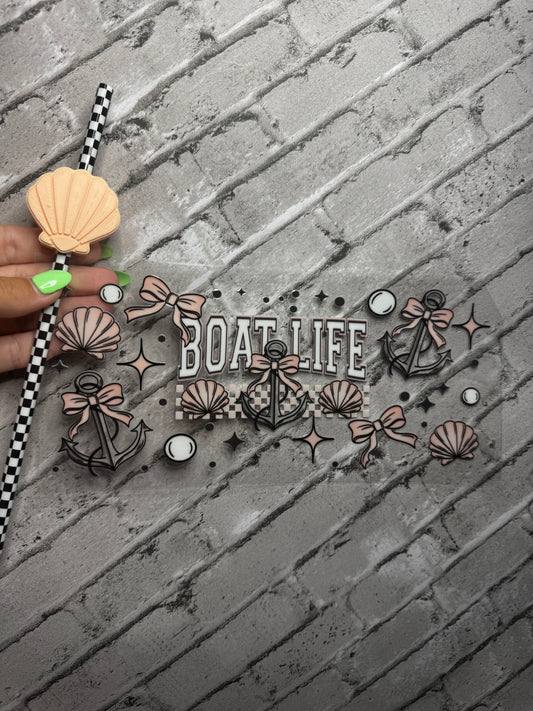 16 OZ BOAT LIFE GLASS CUP WITH STRAW TOPPER