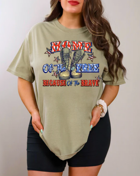 HOME OF THE FREE BECAUSE OF THE BRAVE T-SHIRT